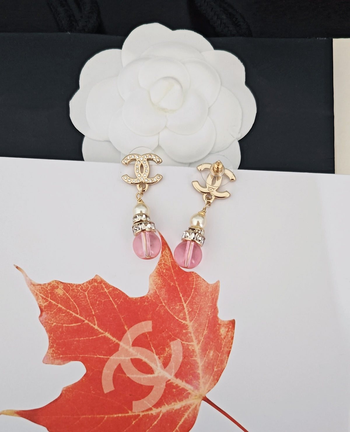 pink brass Drop Earrings for women - alternate angle view 6