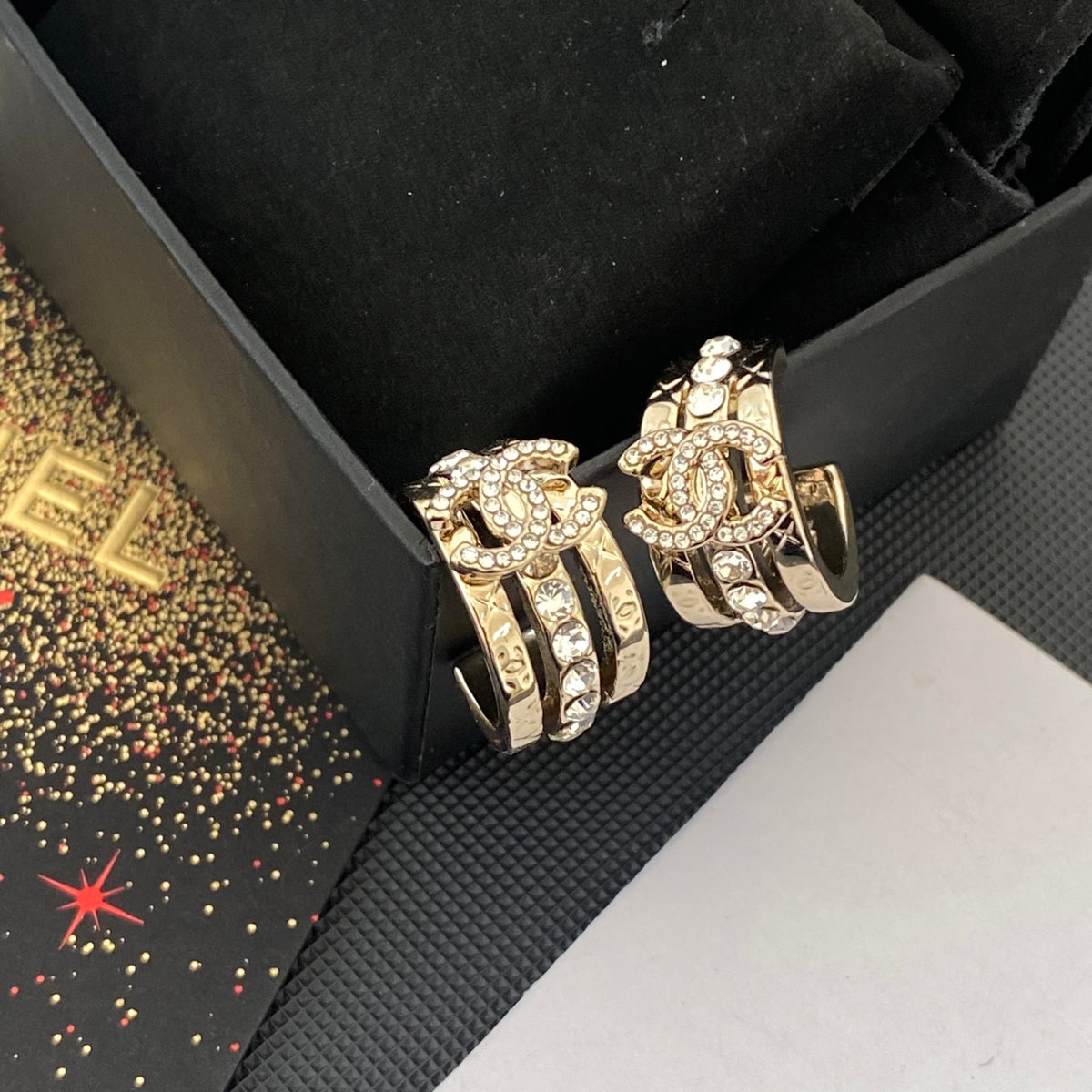 gold crystal letter Drop Earrings for women - product detail view