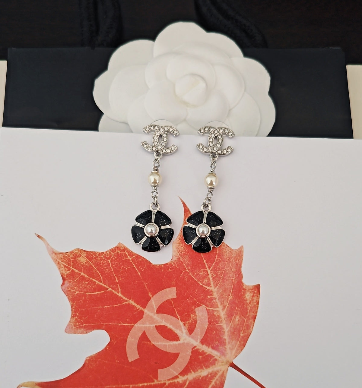 black brass floral Drop Earrings for women - alternate angle view 5
