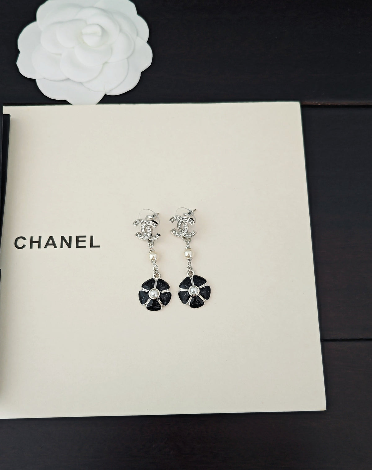 black brass floral Drop Earrings for women - alternate angle view 4