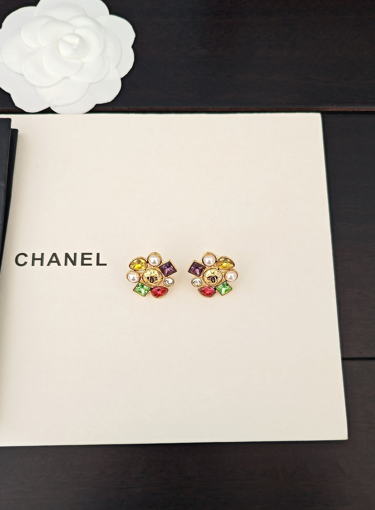 gold brass pearl Stud Earrings for women - alternate angle view 3