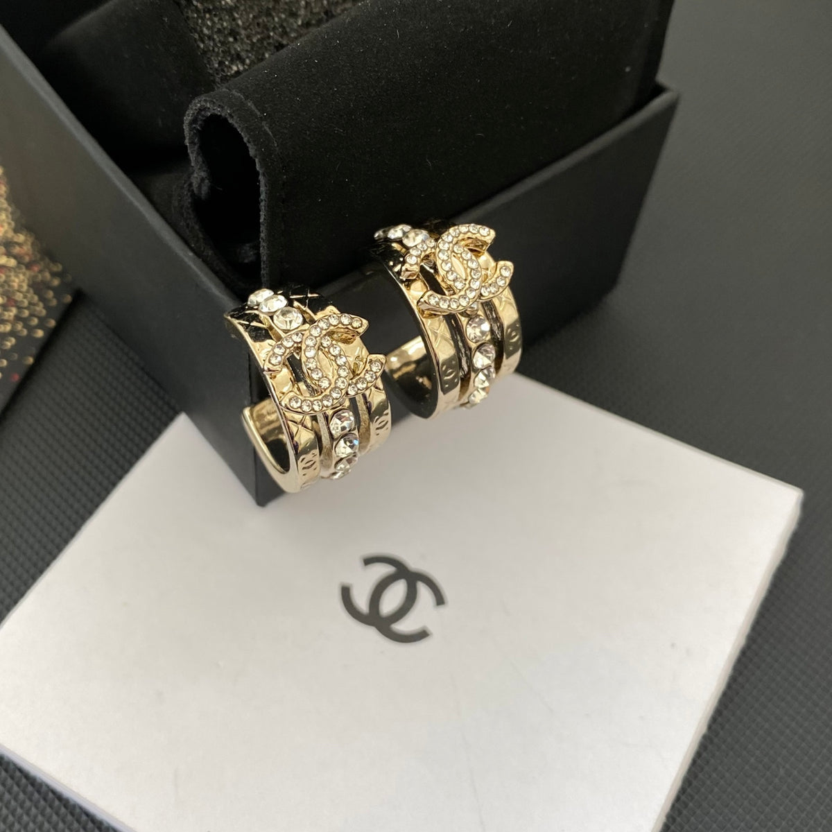 gold crystal letter Drop Earrings for women - alternate angle view 3