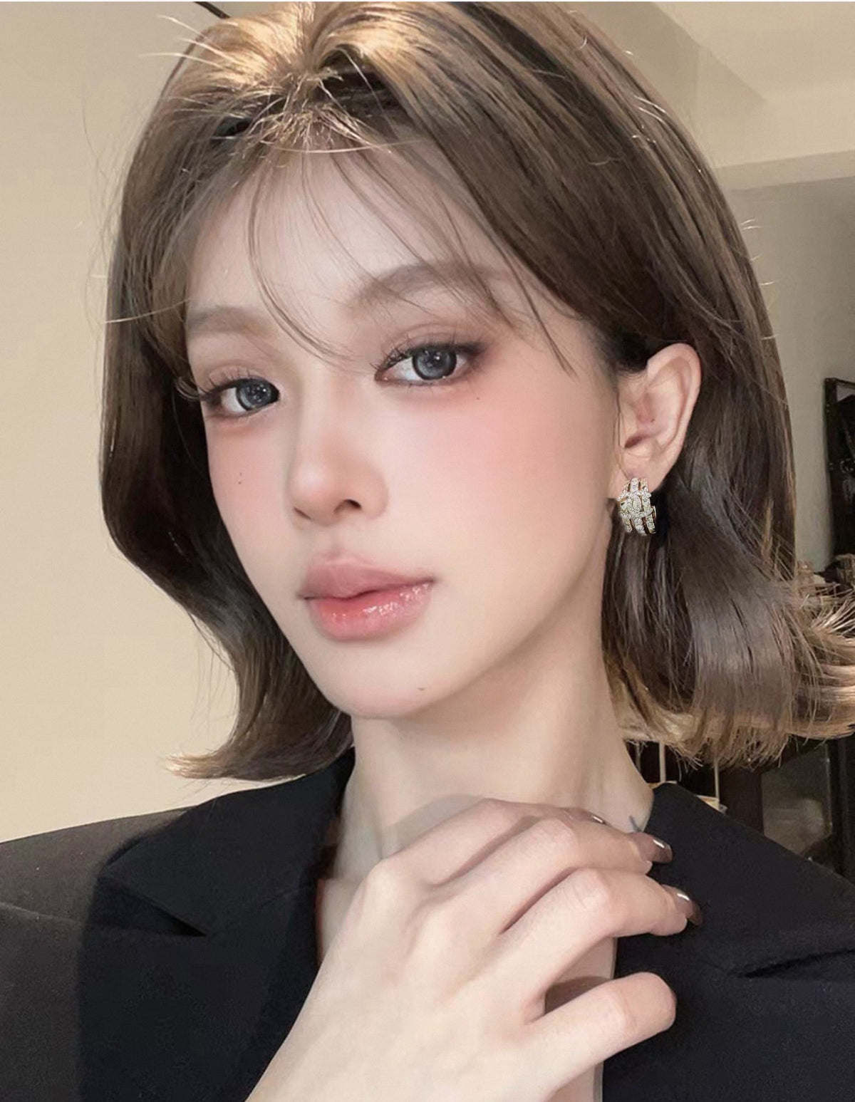 gold crystal letter Drop Earrings for women - alternate angle view 2