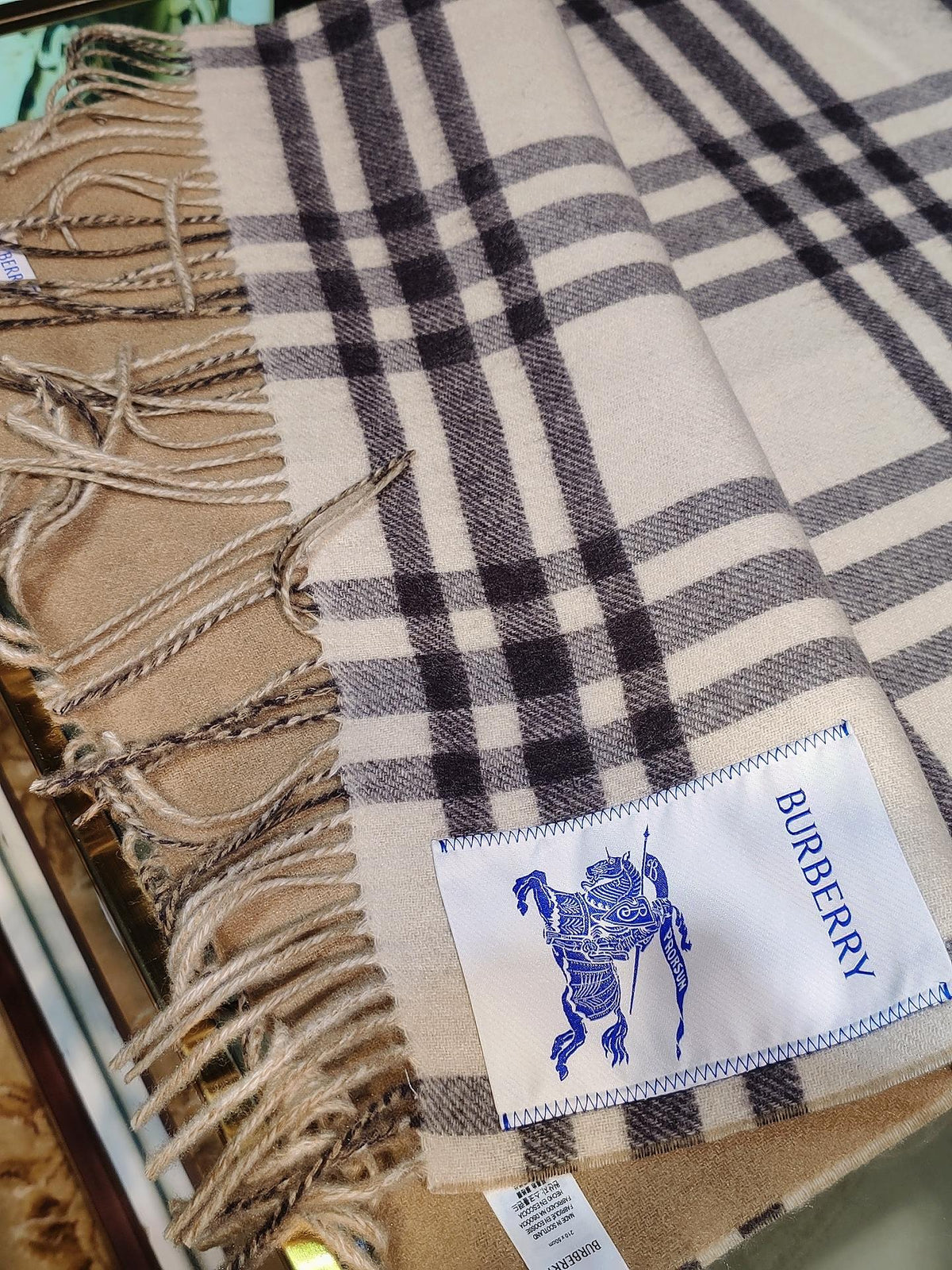 camel velvet tassel Shawl for men - alternate angle view 5