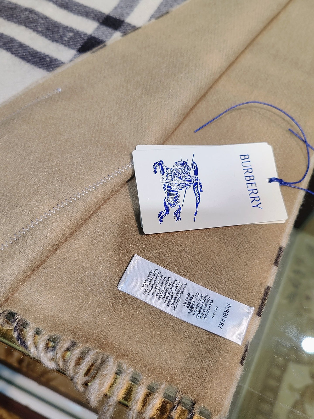 camel velvet tassel Shawl for men - alternate angle view 7