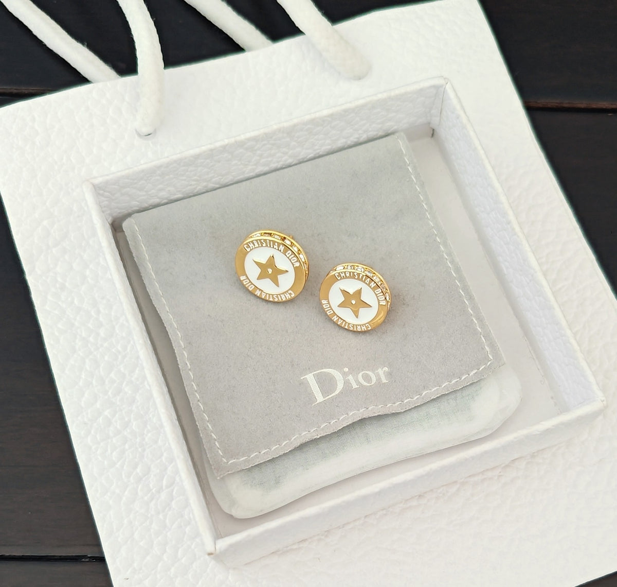 white brass letter Stud Earrings for women - alternate angle view 5