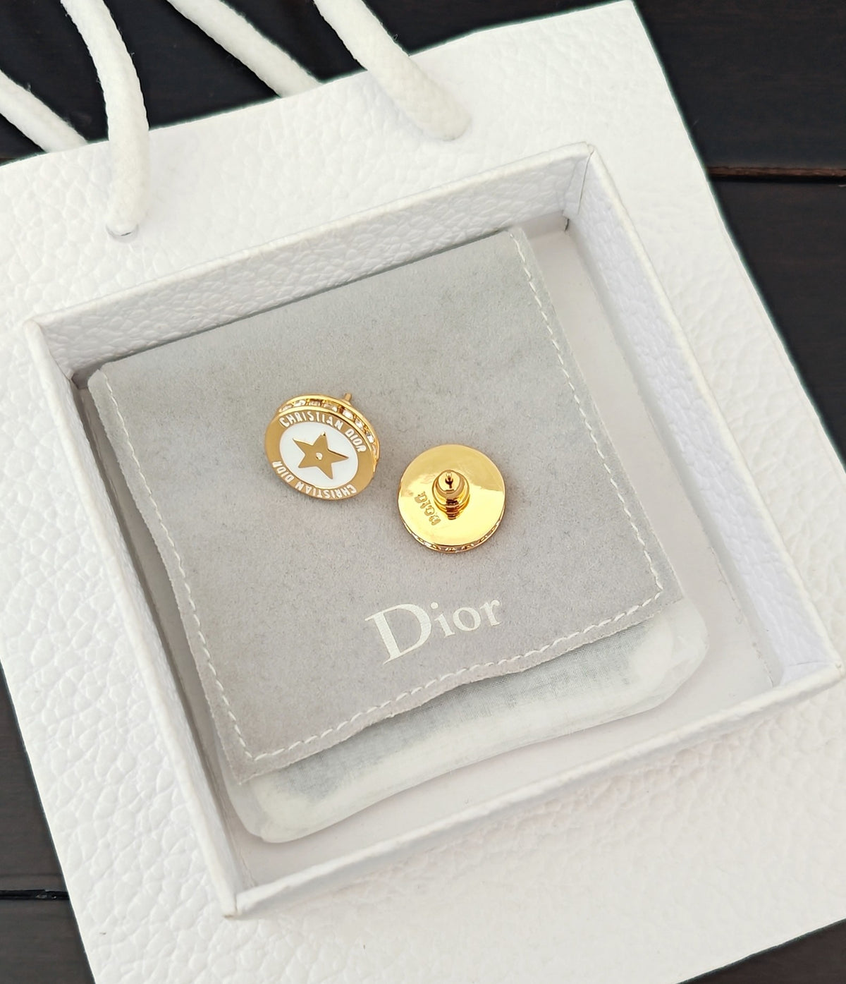 white brass letter Stud Earrings for women - alternate angle view 6