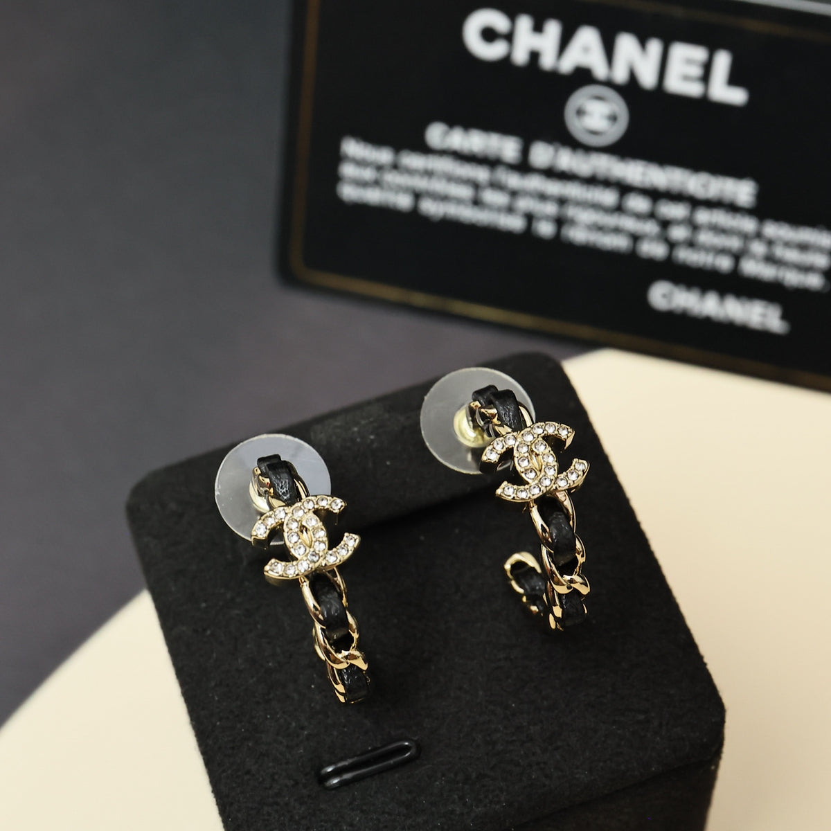 gold crystal letter Stud Earrings for women - product detail view
