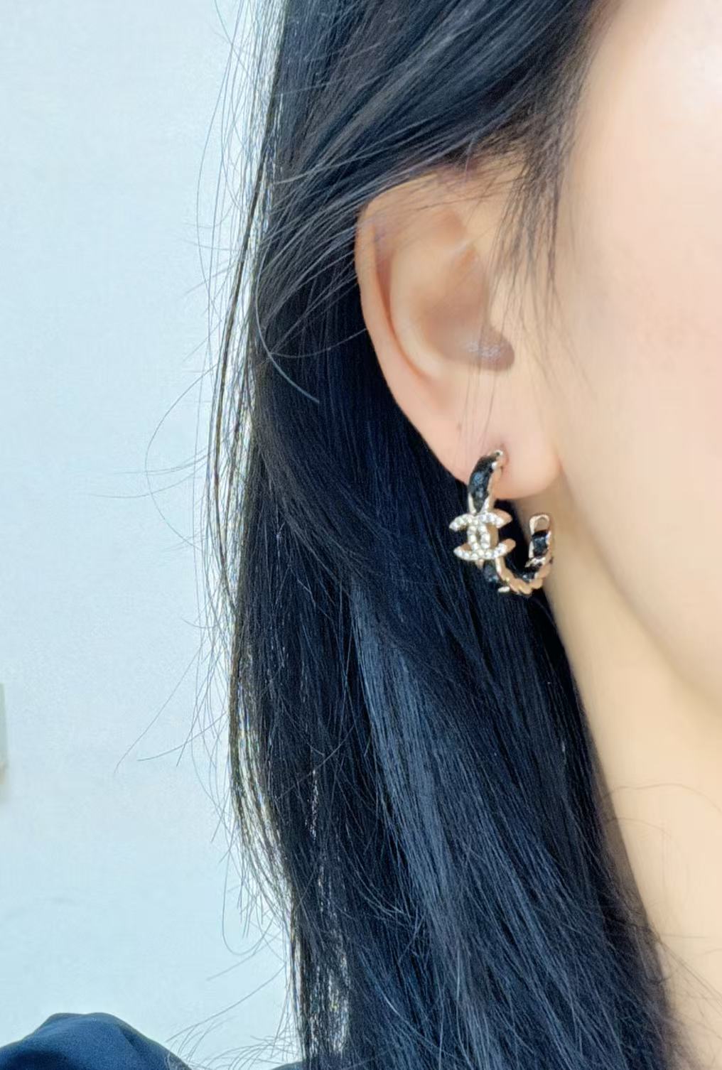 gold crystal letter Stud Earrings for women - alternate angle view 2