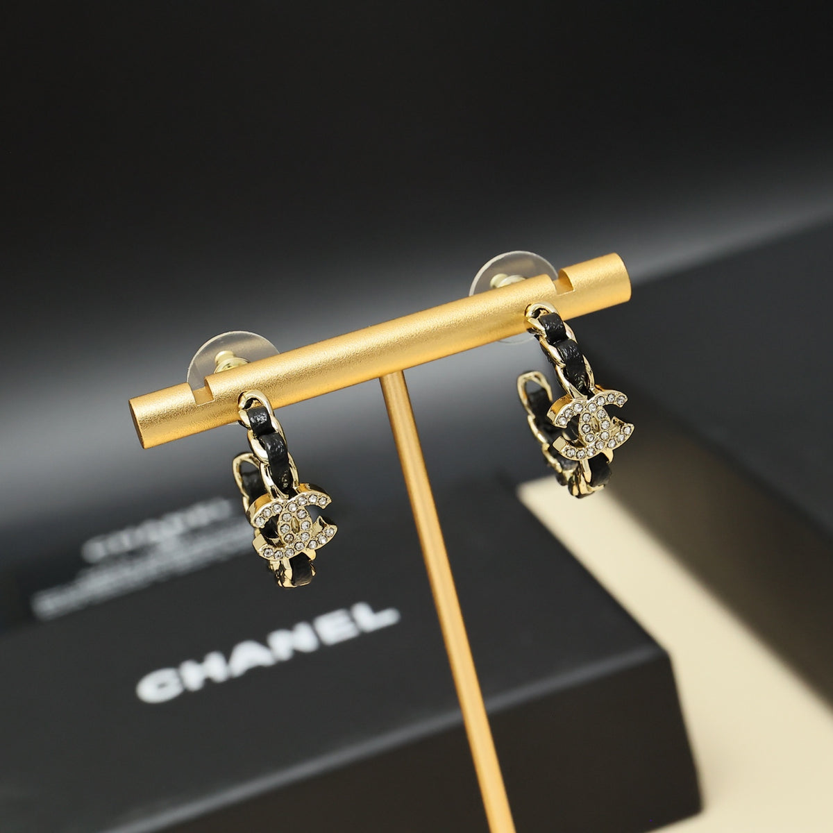 gold crystal letter Stud Earrings for women - alternate angle view 3