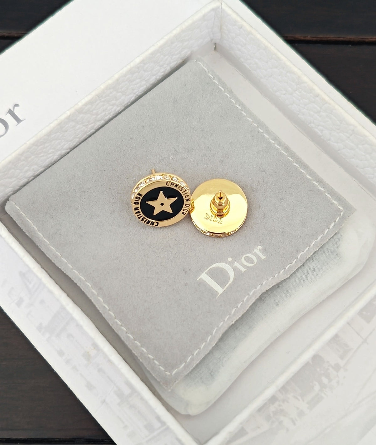 black brass letter Stud Earrings for women - alternate angle view 6