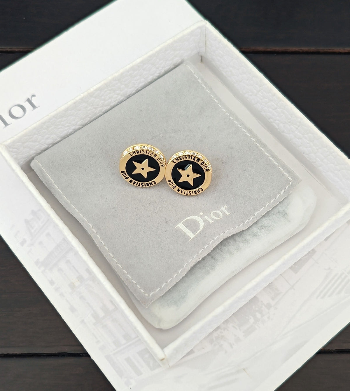 black brass letter Stud Earrings for women - alternate angle view 5