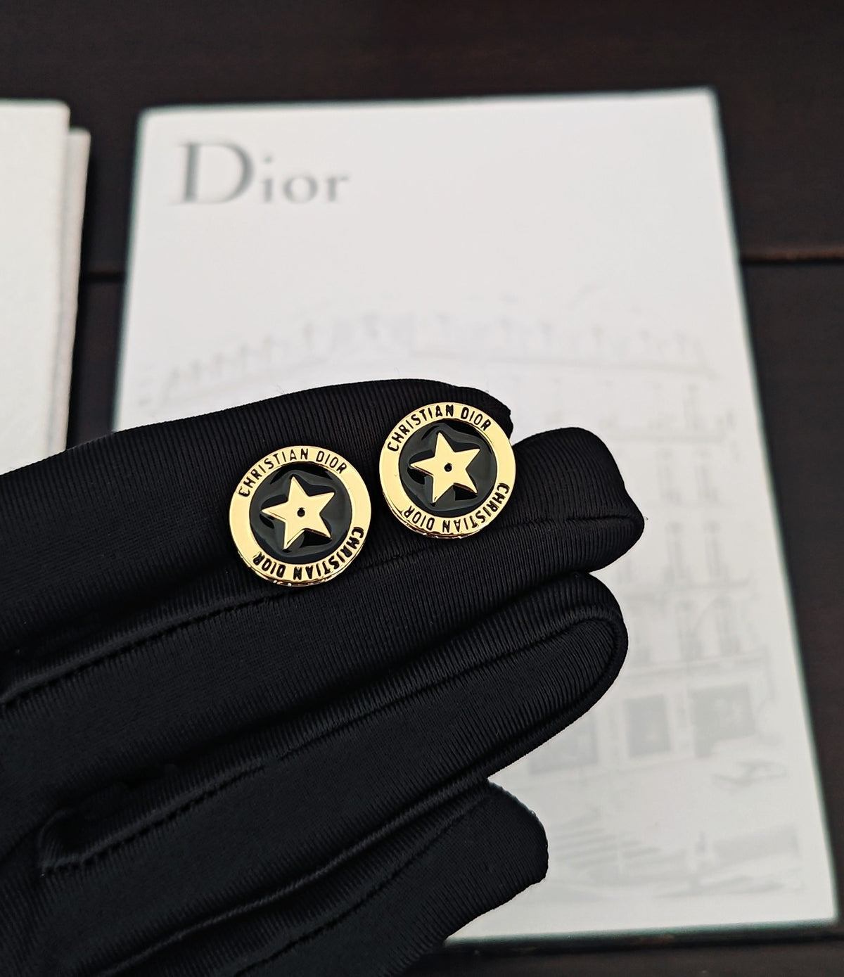 black brass letter Stud Earrings for women - alternate angle view 3