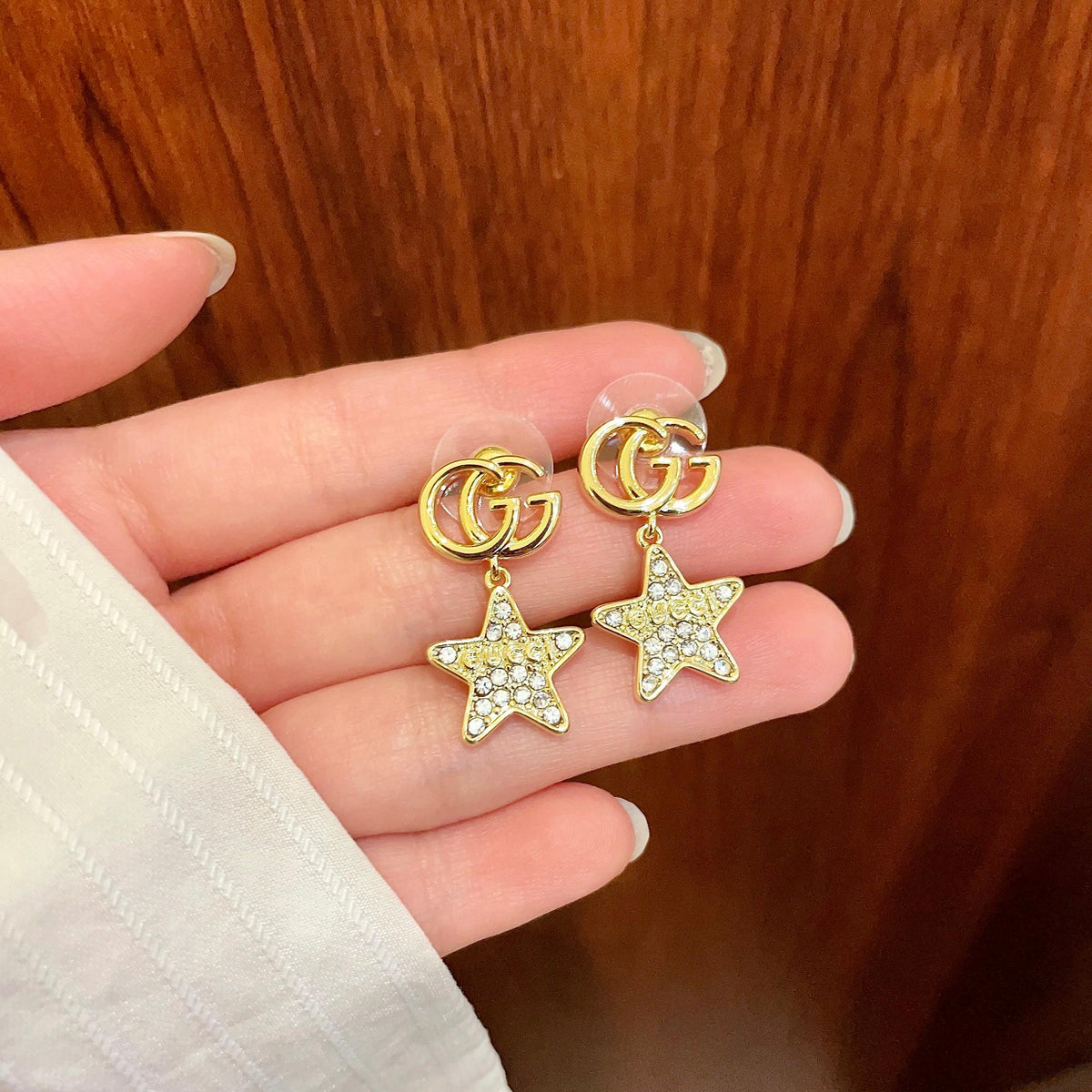 yellow sterling silver double c Stud Earrings for women - alternate angle view 4