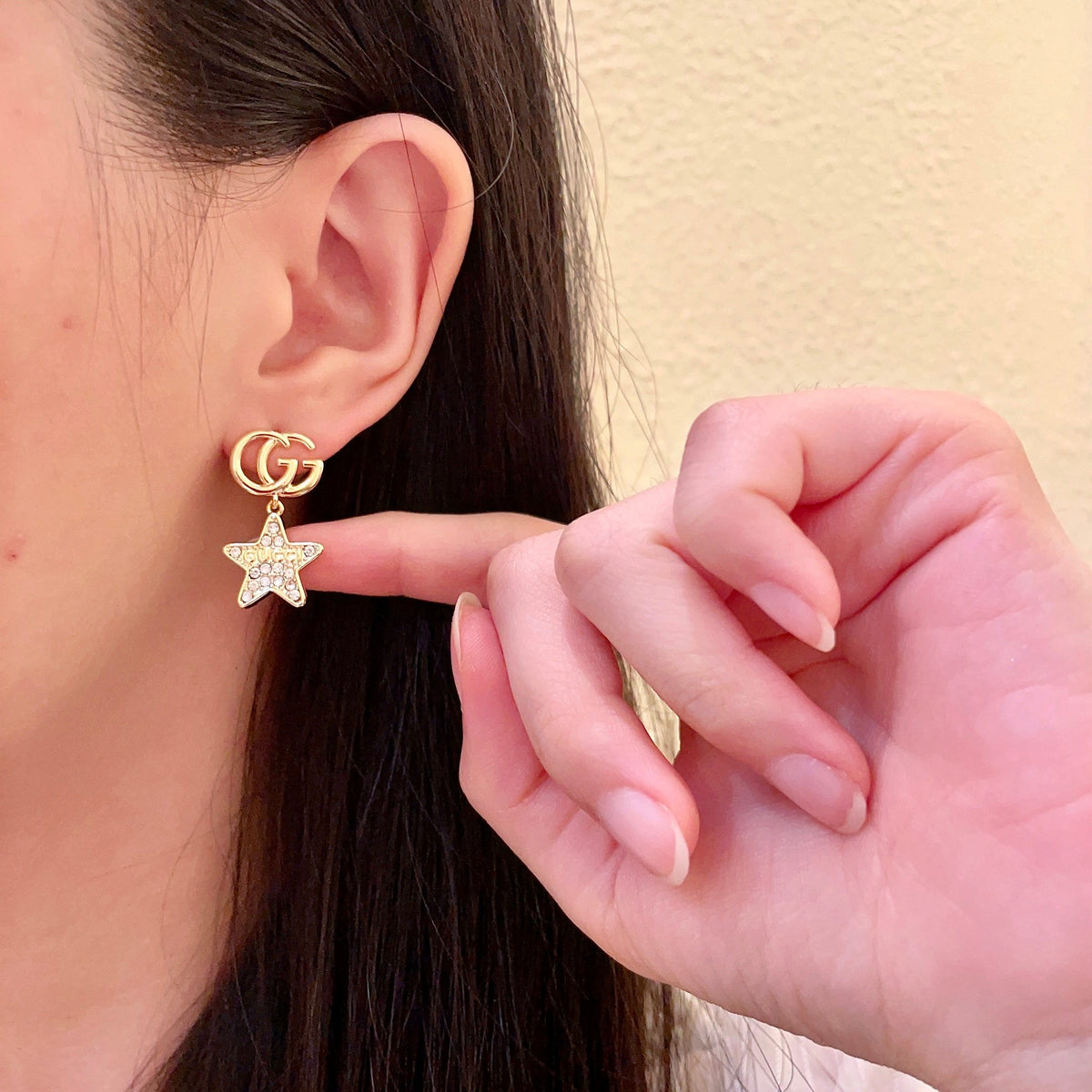 yellow sterling silver double c Stud Earrings for women - alternate angle view 2