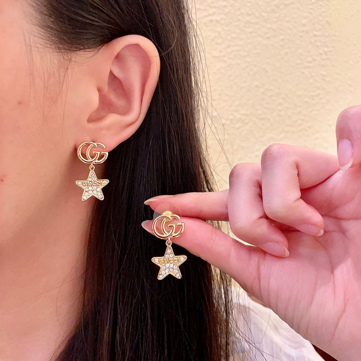 yellow sterling silver double c Stud Earrings for women - product detail view