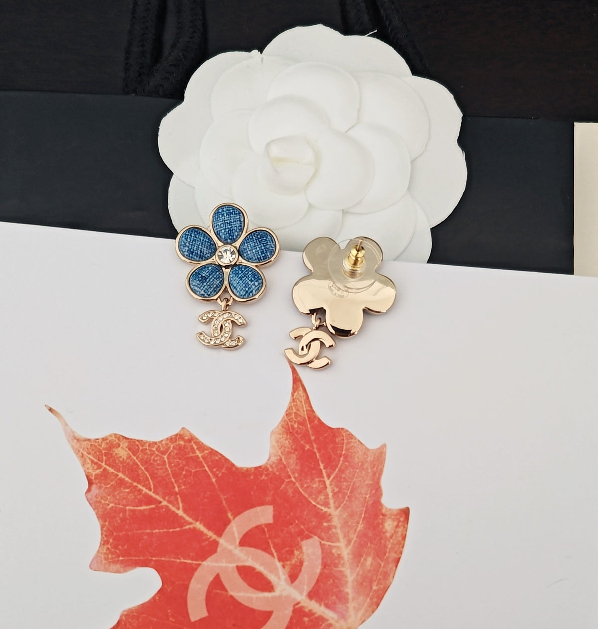 blue brass floral Drop Earrings for women - alternate angle view 6