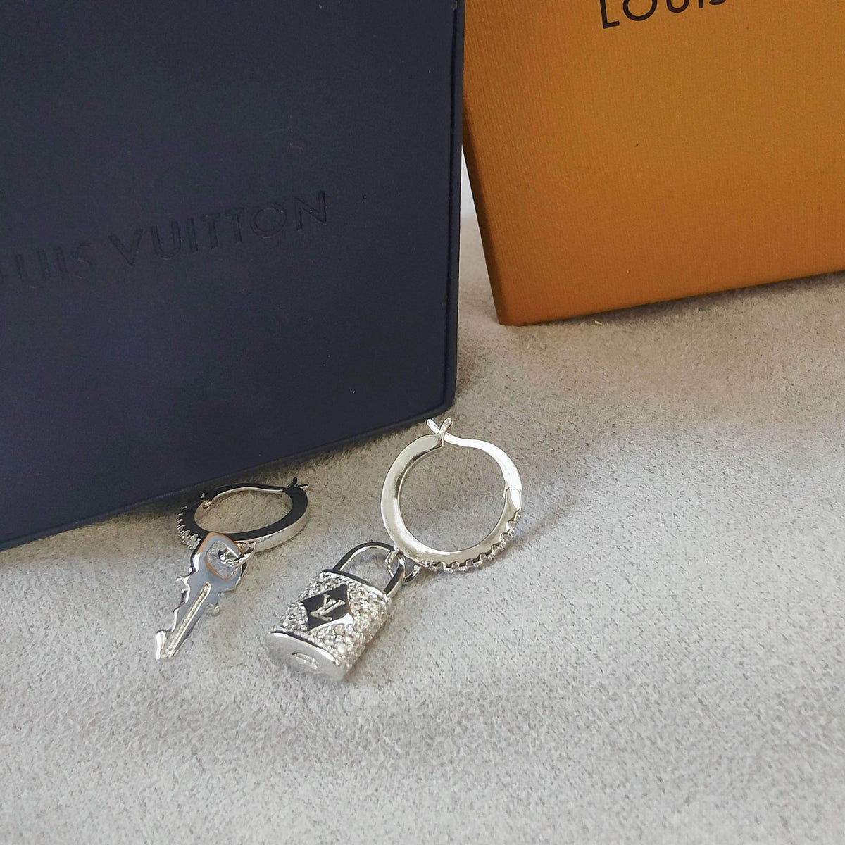 silver sterling silver key Drop Earrings for women - alternate angle view 3