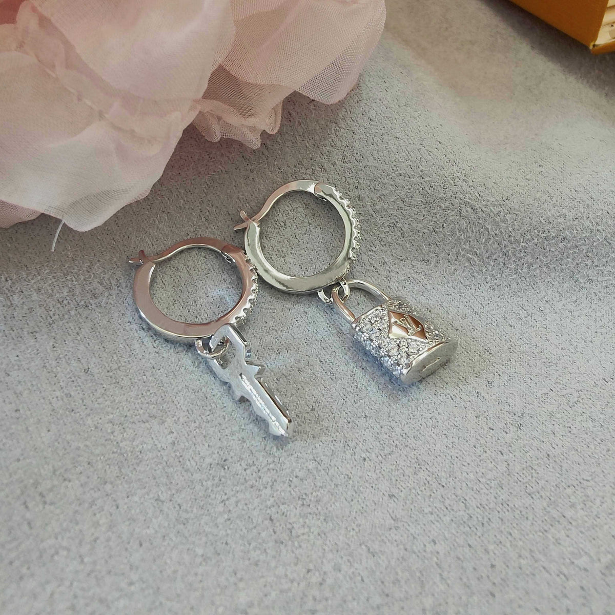 silver sterling silver key Drop Earrings for women - alternate angle view 9