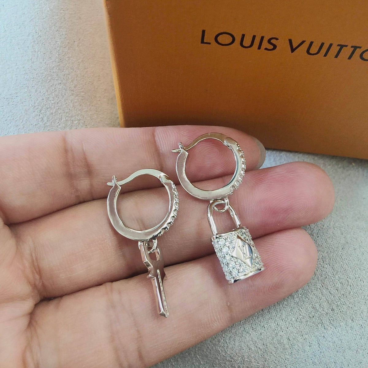 silver sterling silver key Drop Earrings for women - alternate angle view 4