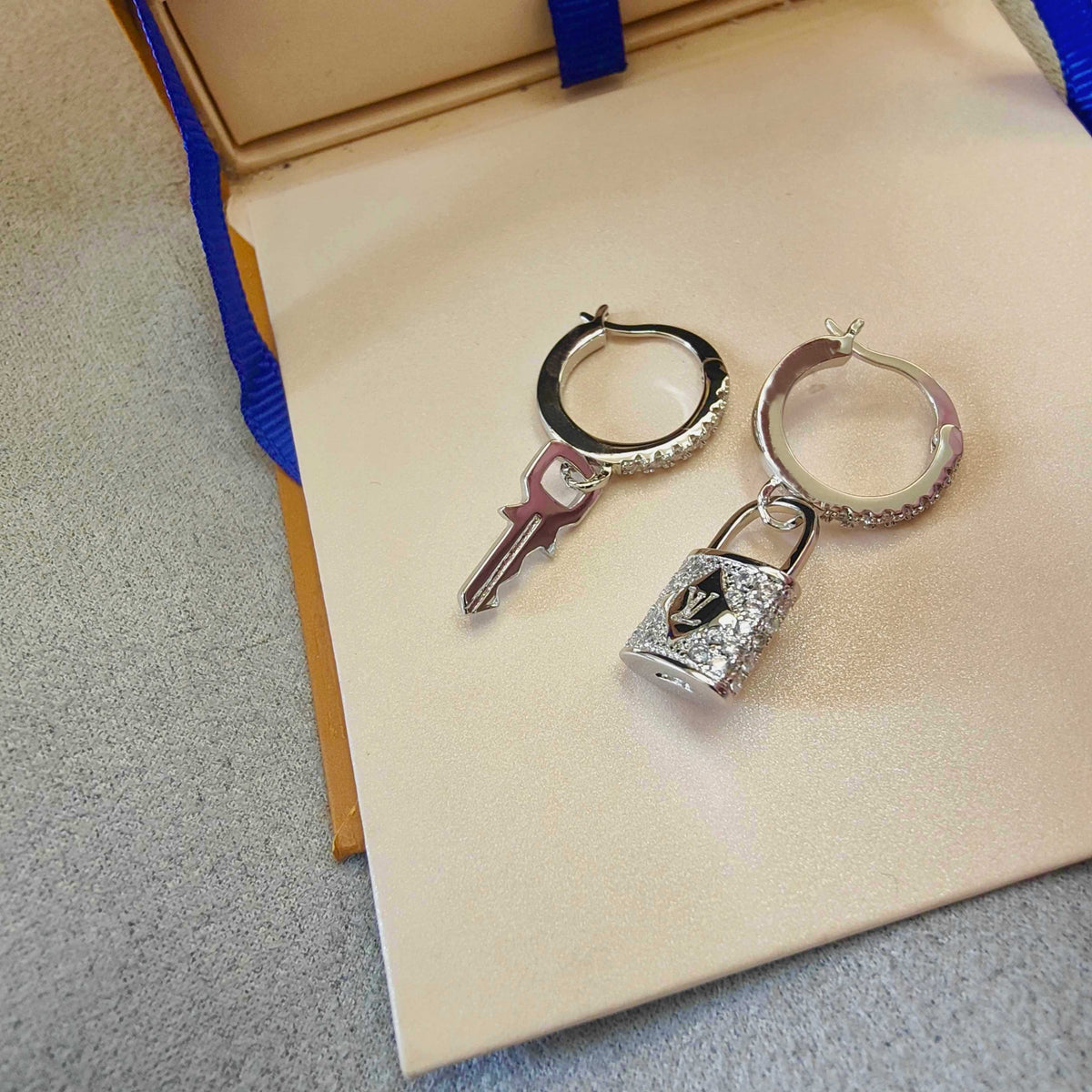 silver sterling silver key Drop Earrings for women - alternate angle view 5