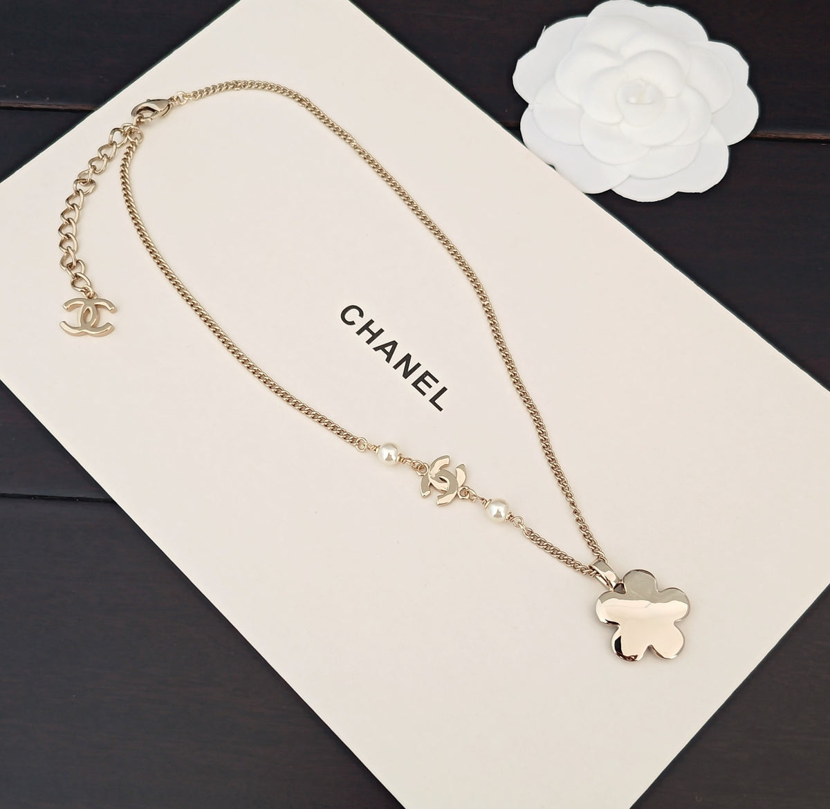 blue brass floral Necklace for women - alternate angle view 3