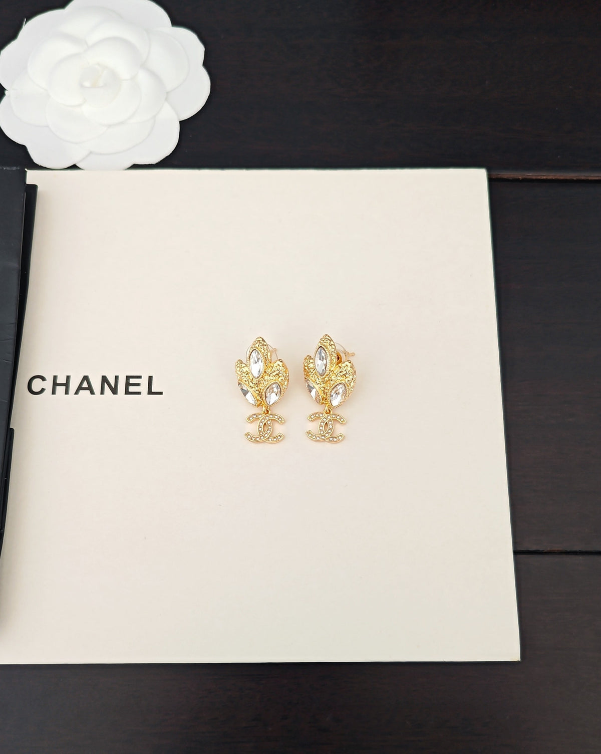 gold brass Drop Earrings for women - alternate angle view 4