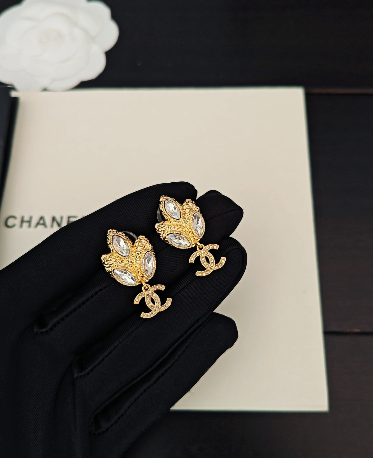 gold brass Drop Earrings for women - product detail view