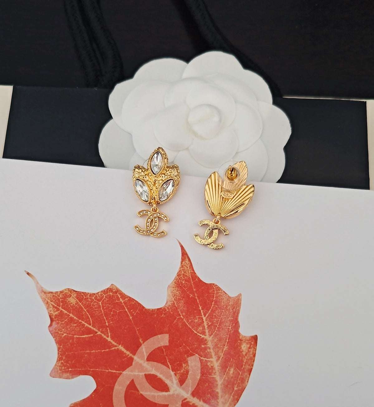 gold brass Drop Earrings for women - alternate angle view 3