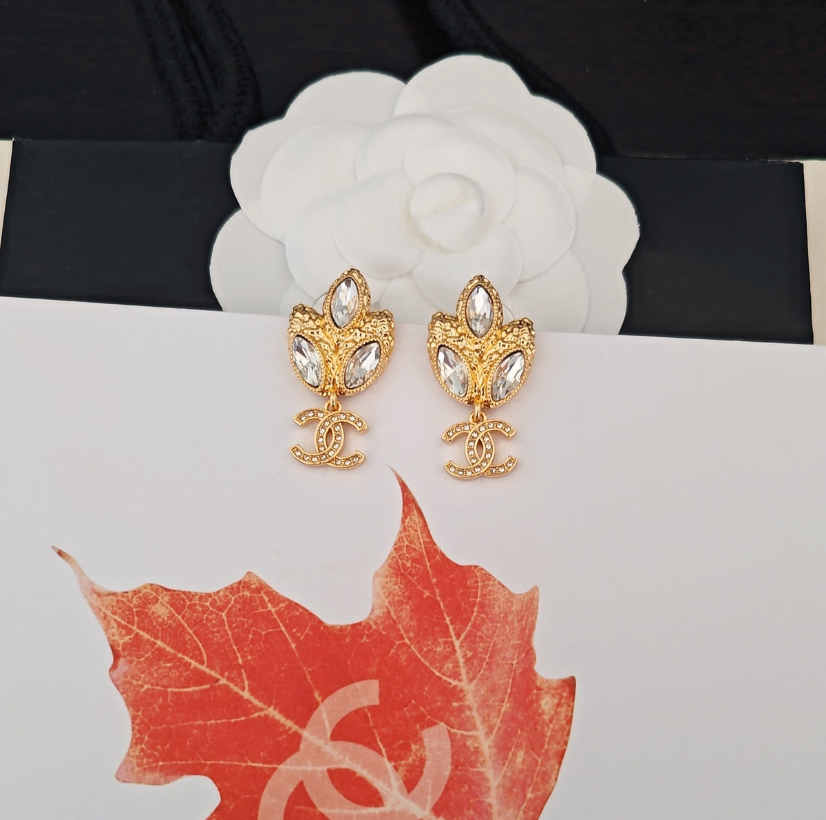 gold brass Drop Earrings for women - alternate angle view 5