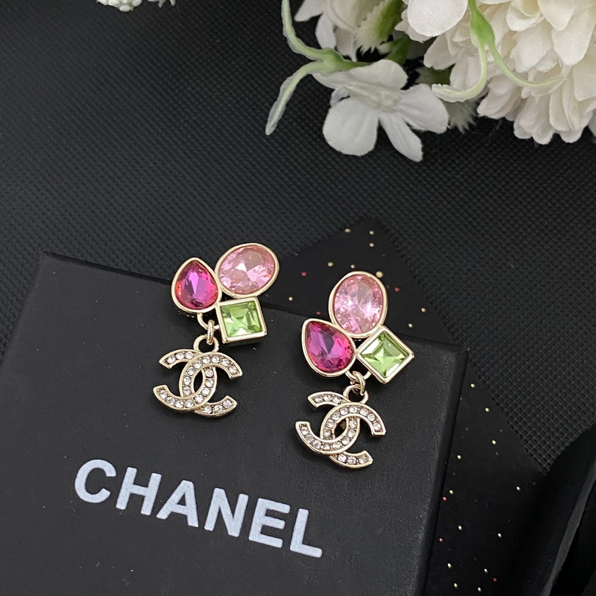 pink crystal letter Stud Earrings for women - alternate angle view 6