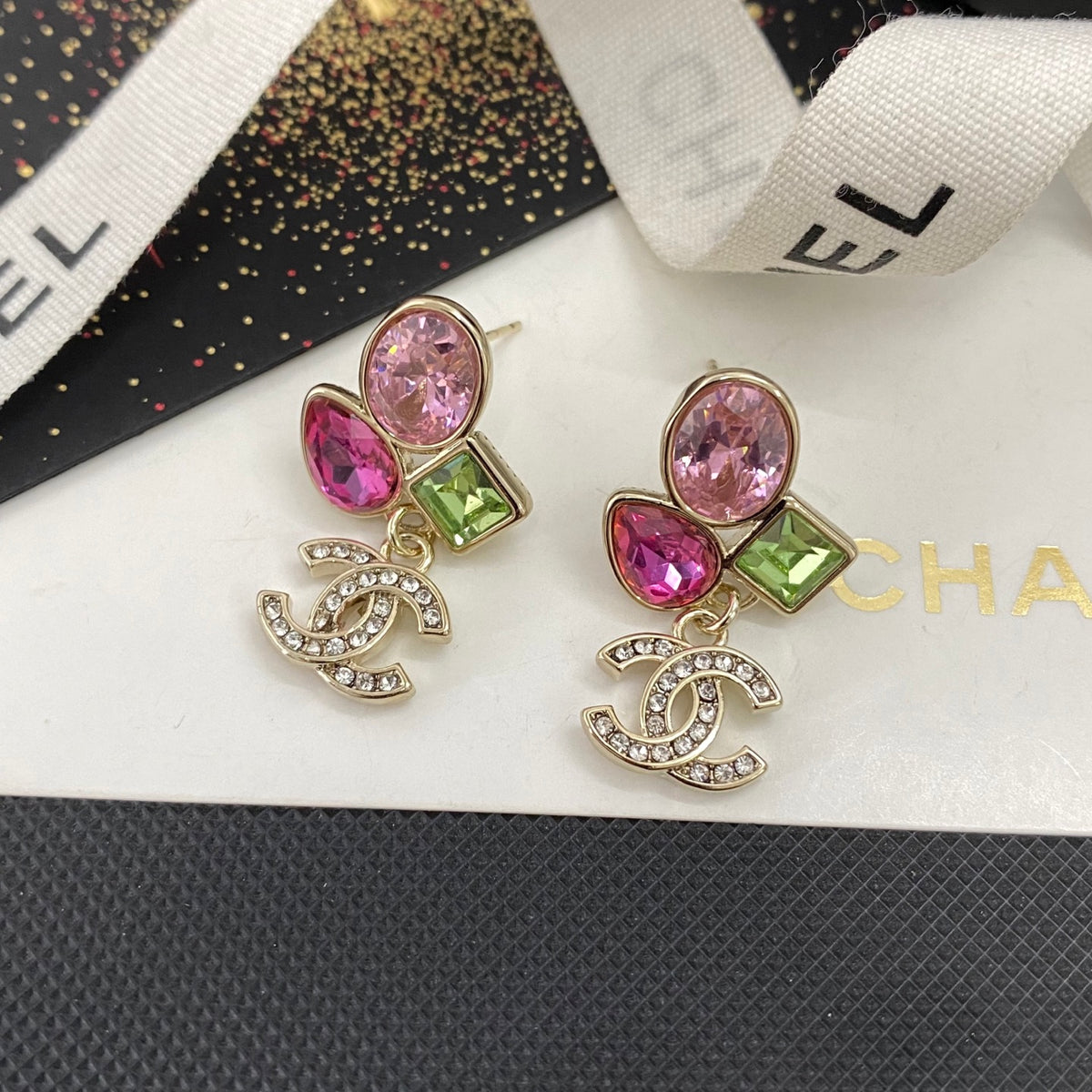 pink crystal letter Stud Earrings for women - alternate angle view 7