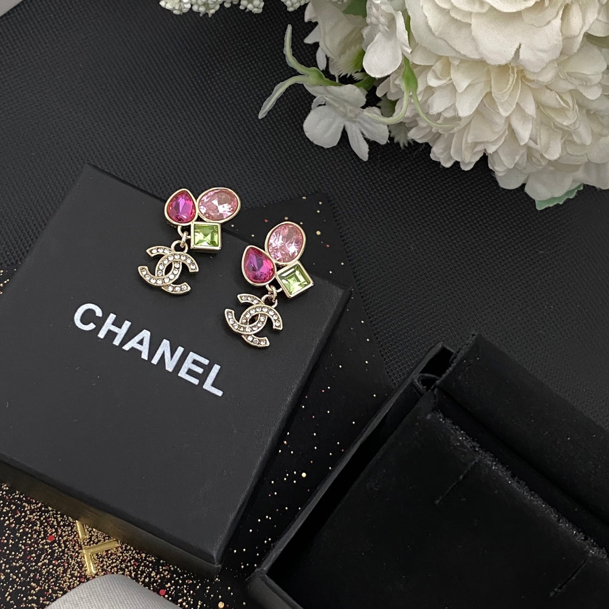 pink crystal letter Stud Earrings for women - alternate angle view 9