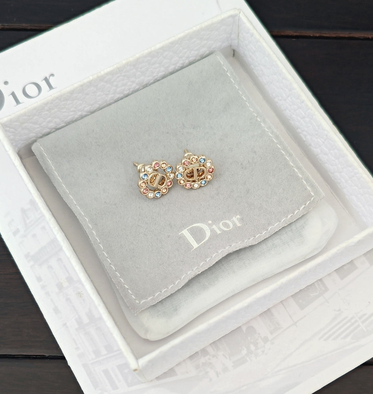 yellow brass hollow Stud Earrings for women - alternate angle view 3