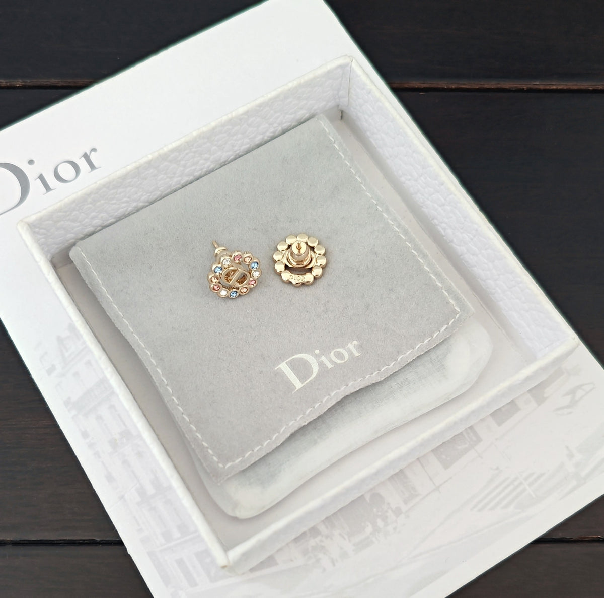 yellow brass hollow Stud Earrings for women - alternate angle view 4