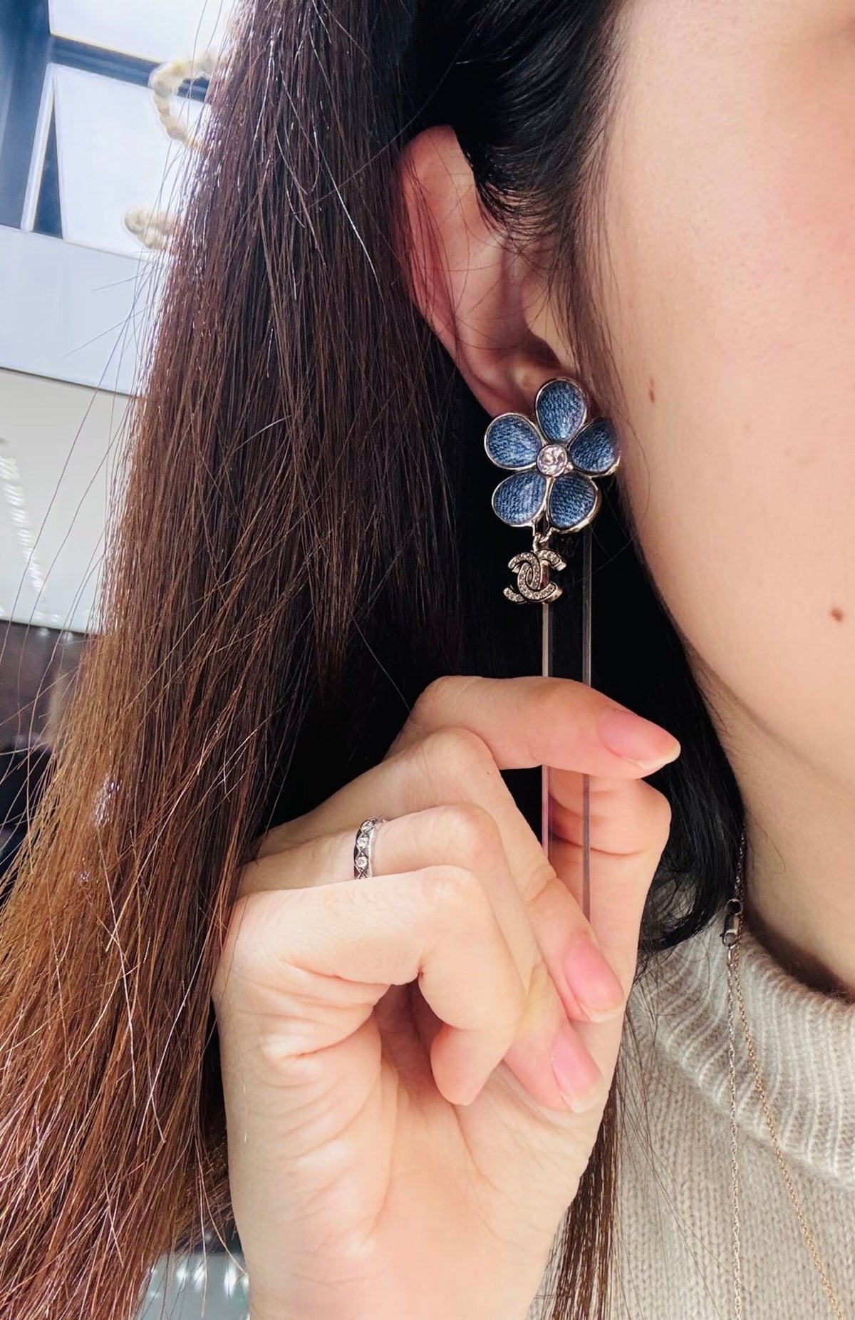crystal floral Stud Earrings for women - alternate angle view 11