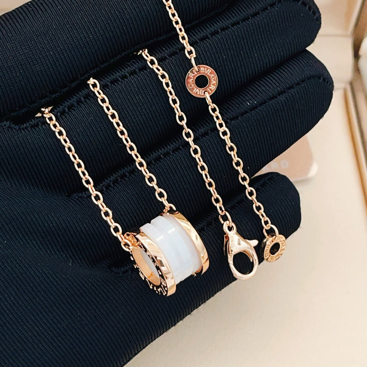 rose gold brass rose Necklace for women - alternate angle view 2
