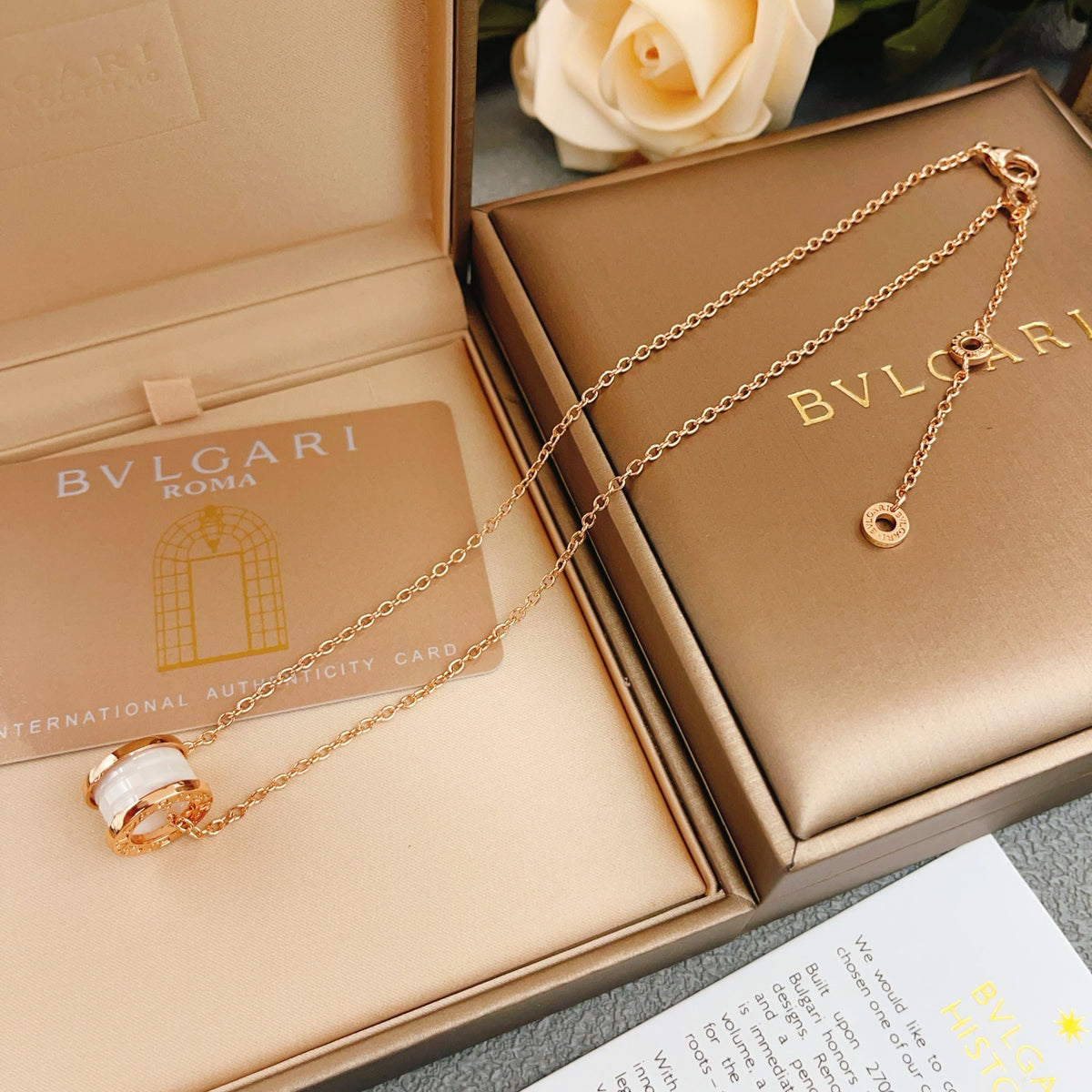 rose gold brass rose Necklace for women - alternate angle view 3