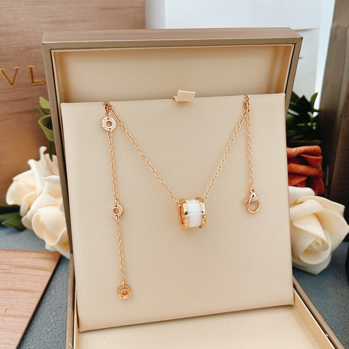 rose gold brass rose Necklace for women - product detail view