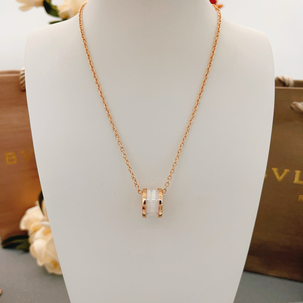 rose gold brass rose Necklace for women - alternate angle view 6