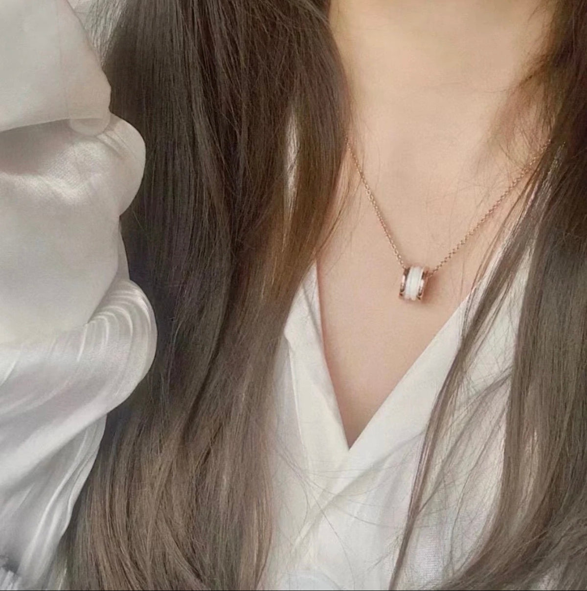 rose gold brass rose Necklace for women - alternate angle view 8