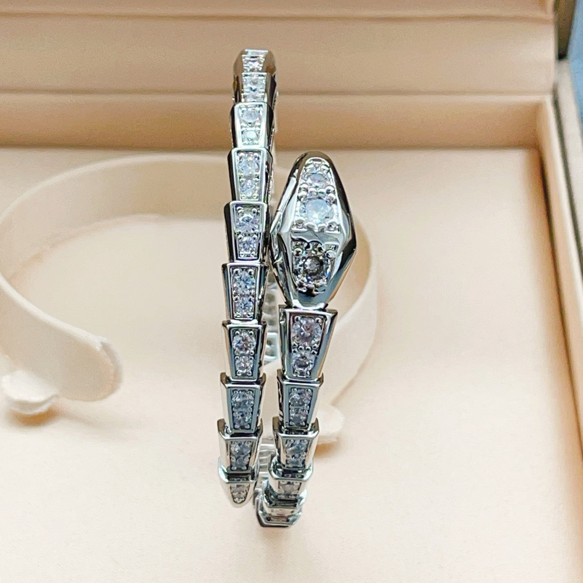 silver brass crystal inlaid Bangle for women - alternate angle view 3