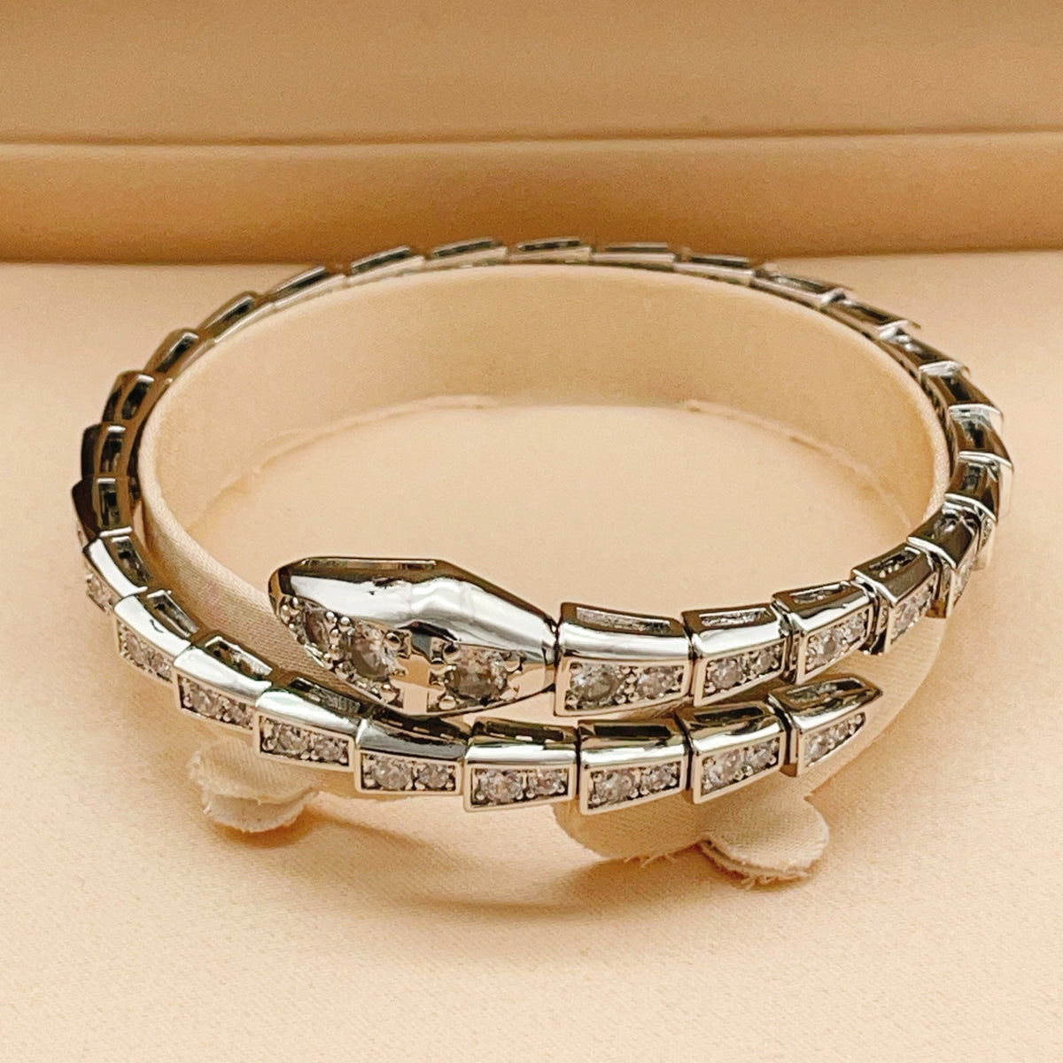 silver brass crystal inlaid Bangle for women - product detail view