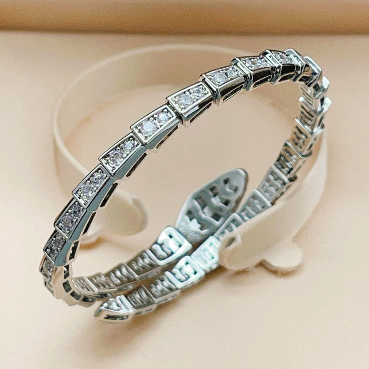 silver brass crystal inlaid Bangle for women - alternate angle view 5