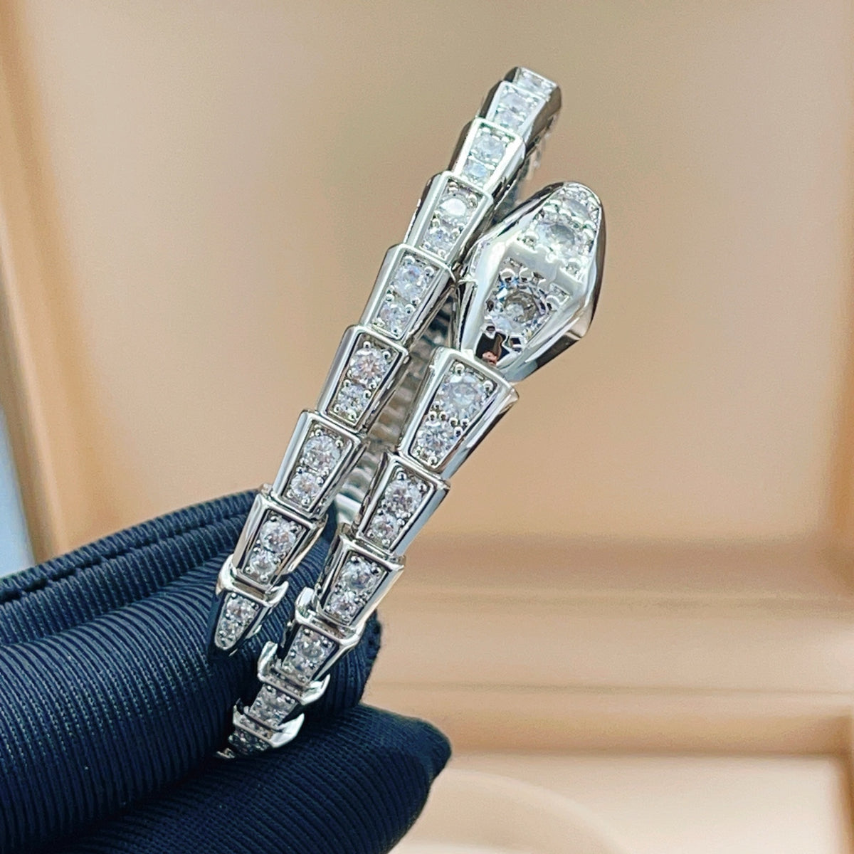 silver brass crystal inlaid Bangle for women - alternate angle view 7