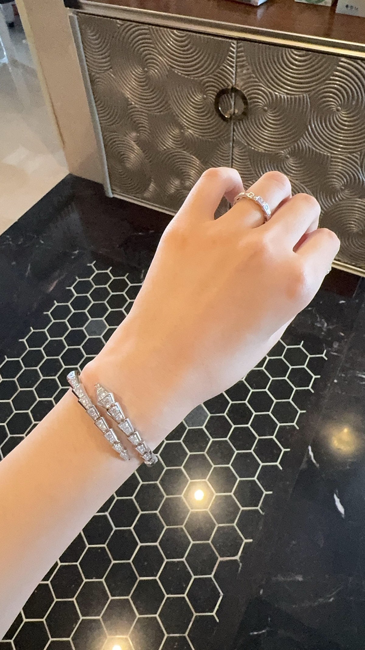silver brass crystal inlaid Bangle for women - alternate angle view 10