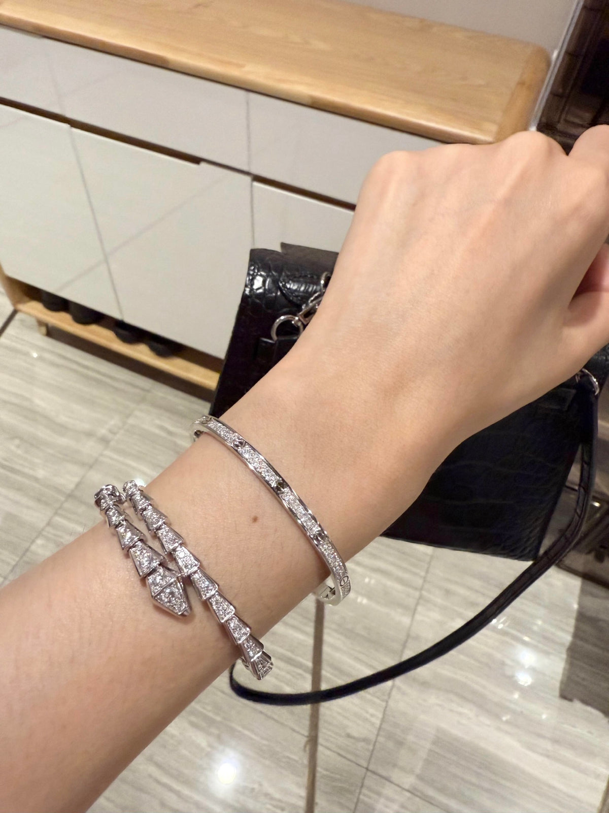 silver brass crystal inlaid Bangle for women - alternate angle view 12