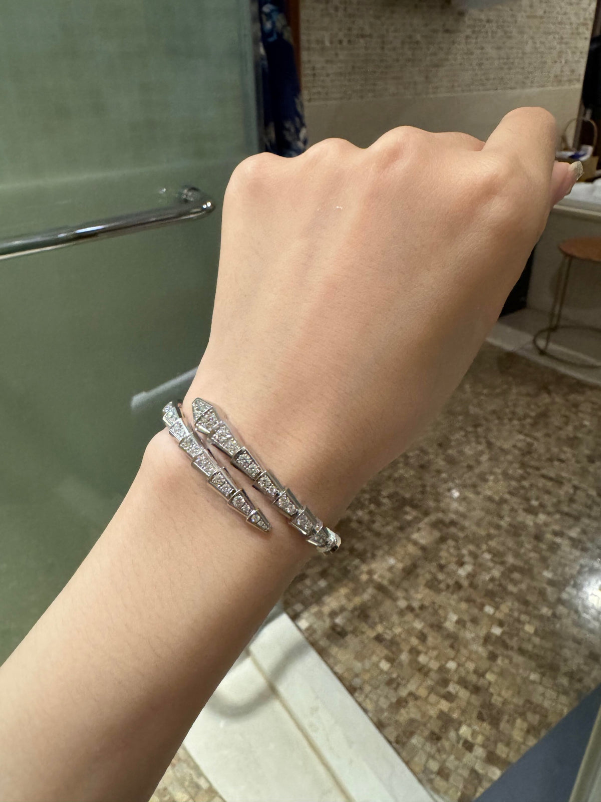 silver brass crystal inlaid Bangle for women - alternate angle view 11