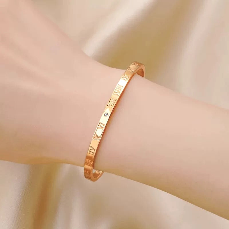 rose gold brass rose Bangle for women - alternate angle view 2