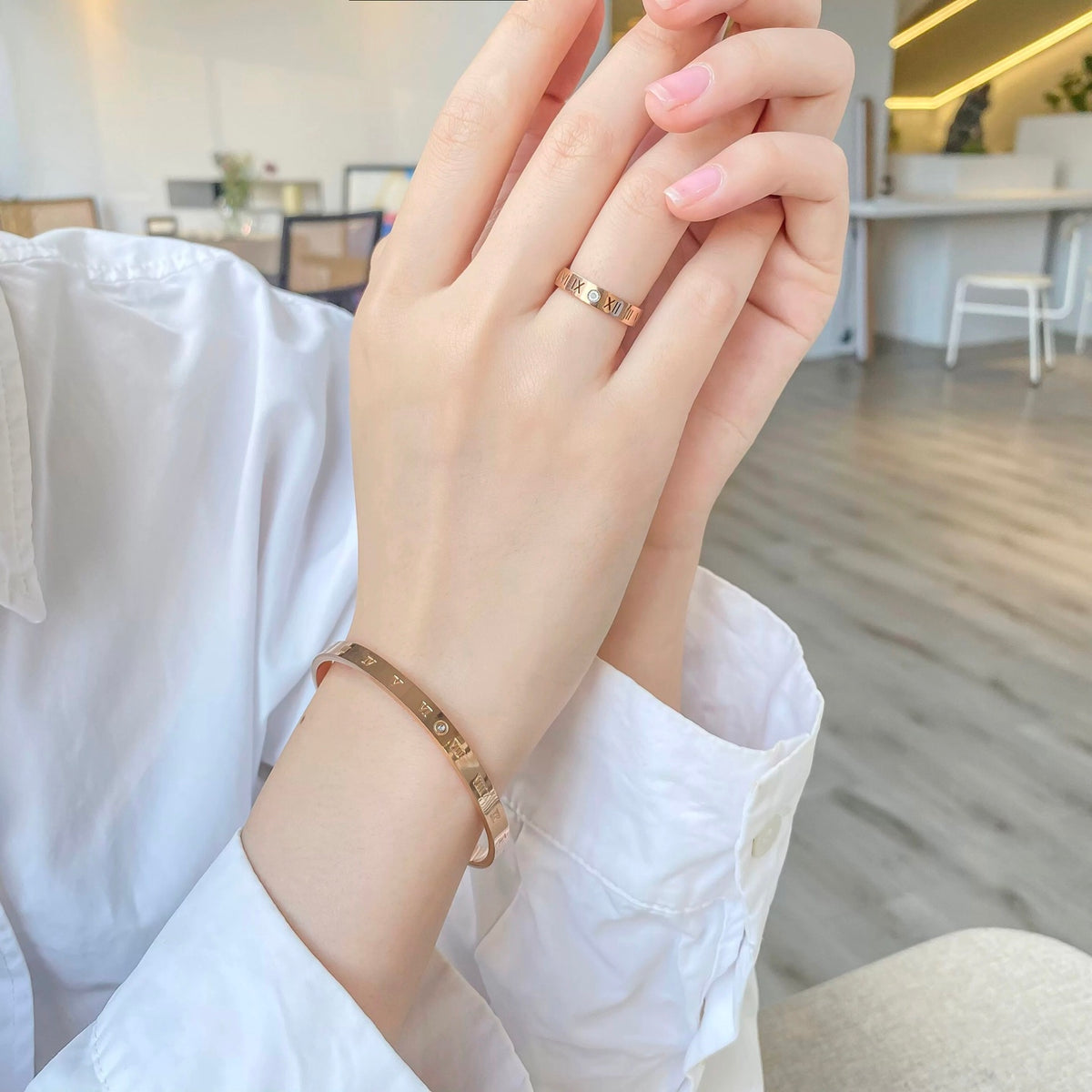 rose gold brass rose Bangle for women - alternate angle view 6